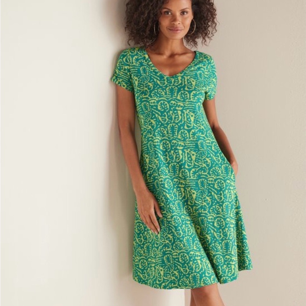 Soft Surroundings Santiago Gaia Dress Tropical Green Modal Cotton Pockets Sz S